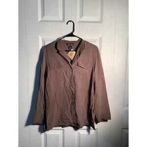 Rafaella Long Sleeve Brown Silk Collared Shirt